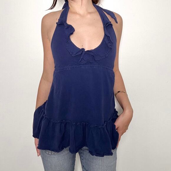 Y2k moda international navy babydoll ruffle halter top - Picture 2 of 7